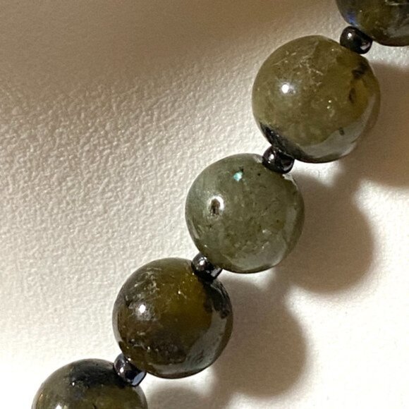 Natural Dark Labradorite Large Genuine Gemstone Classic Beaded Necklace - Picture 10 of 15